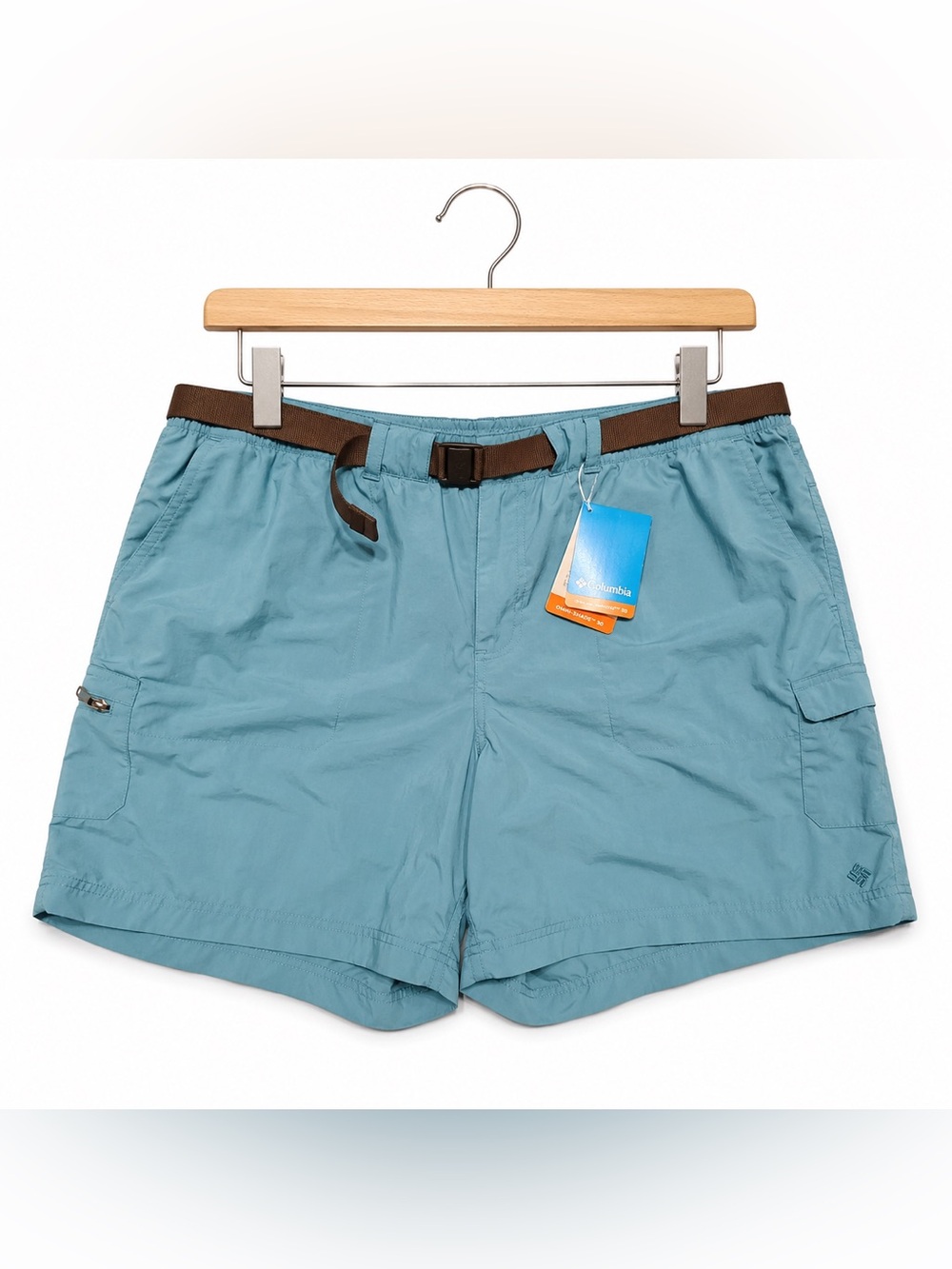 NWT Columbia Omni-Shade UPF 30 Hiking Cargo Shorts Belted Blue XL Relaxed Fit